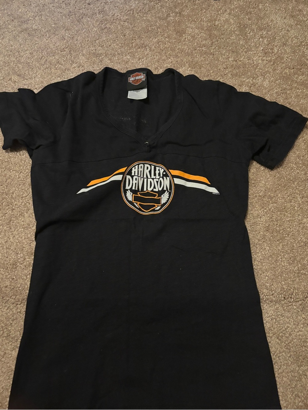 Harley-Davidson Black Tee with Orange and White Emblem